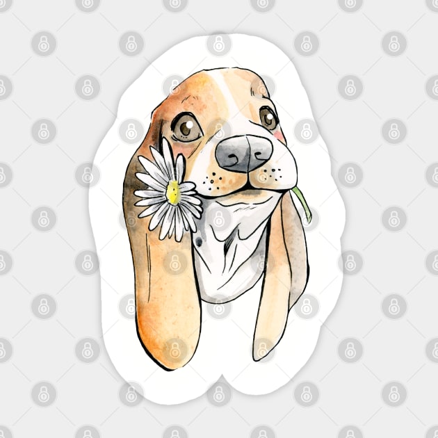 Basset Hound With Flower Sticker by jessicaguarnido